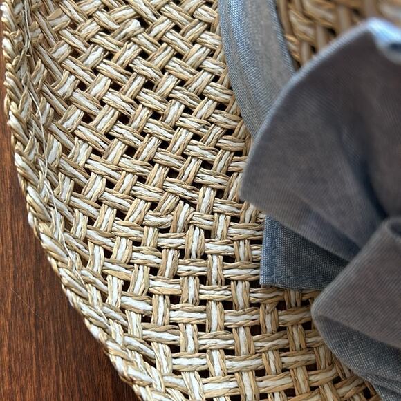 Imperial “Vail” Straw Hat in White and Tan with Blue Chambray Band and Bow, OSFM - Picture 8 of 10